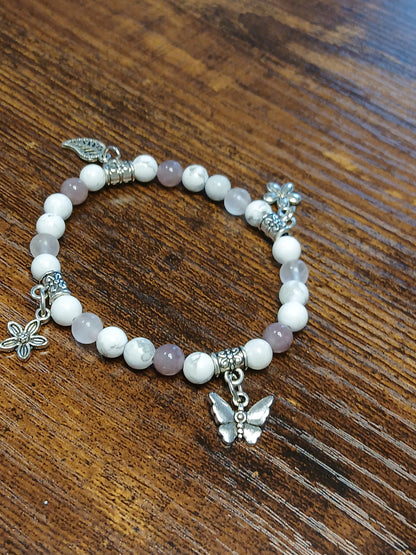 Bracelet Howlite et pierre Quartz ( deux types)